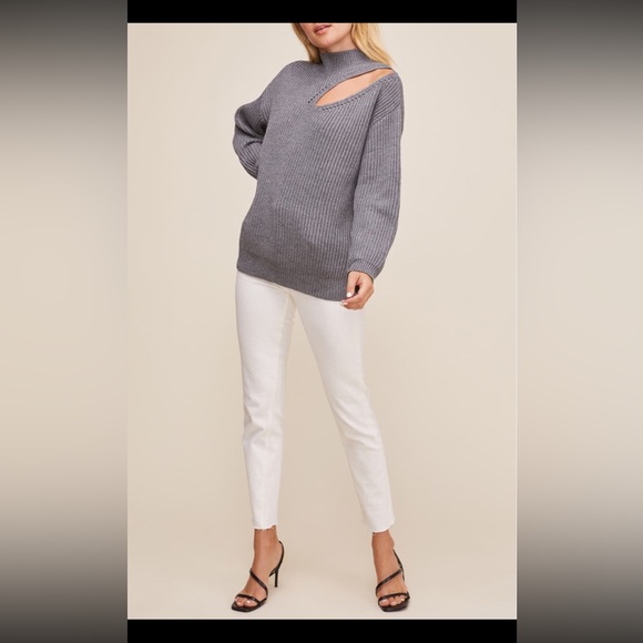 ASTR the Label Cutout Turtleneck Mockneck Grey Chunky Knit Sweater - Picture 2 of 2